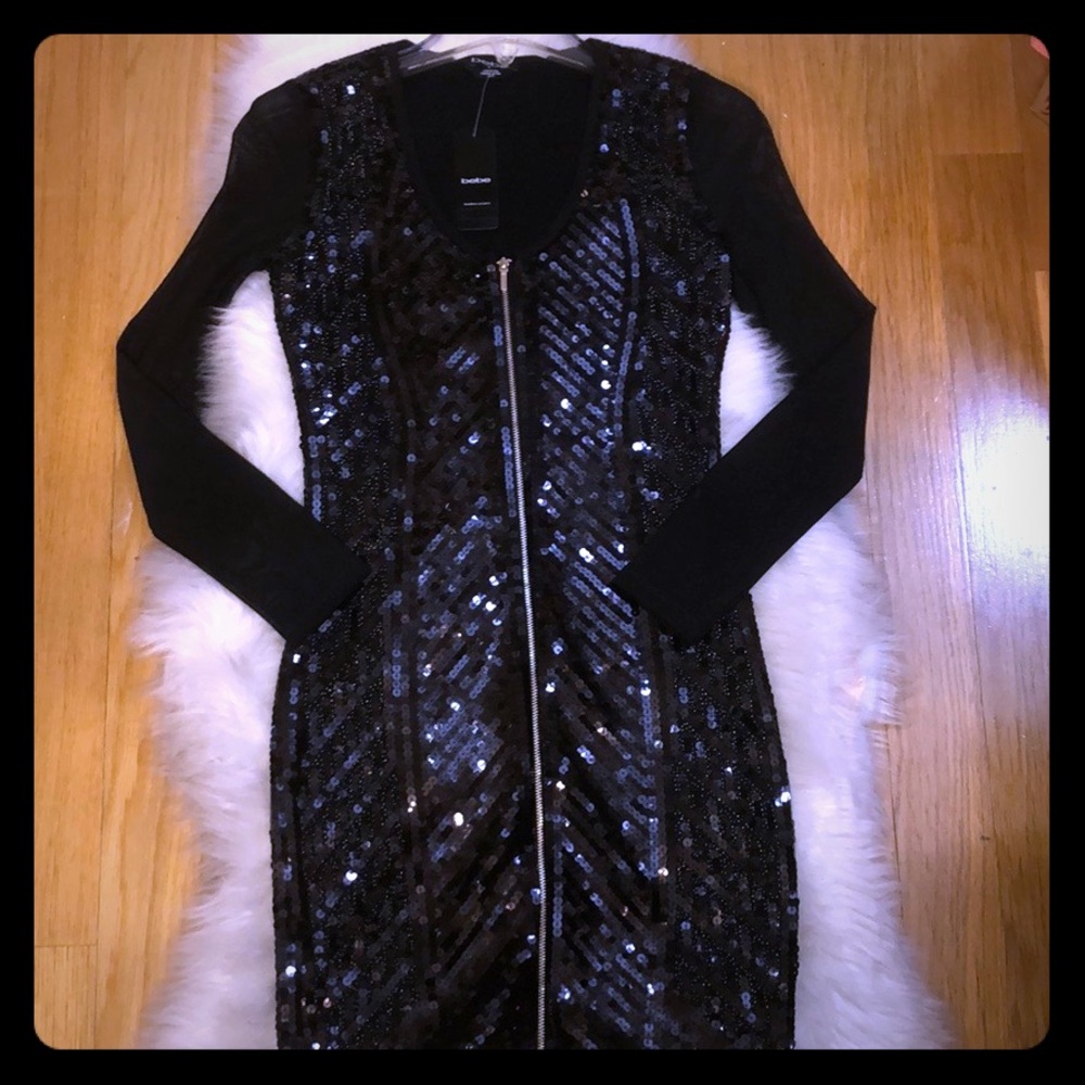BEBE full sequin and beaded long sleeve dress